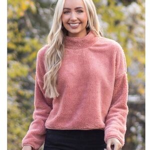Limelush Hazy Pink Soft Faux Fur Mock Neck Crop Sweater size Medium NWOT